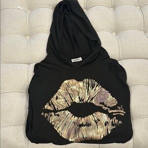 Lauren Moshi  Black Hoodie with Gold Lips Design